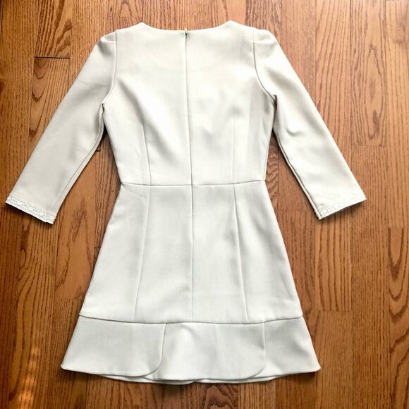 AliceLulu Fit & Flare 3/4 Sleeves Tan Crepe Solid Dress Women’s Size S - Picture 7 of 8